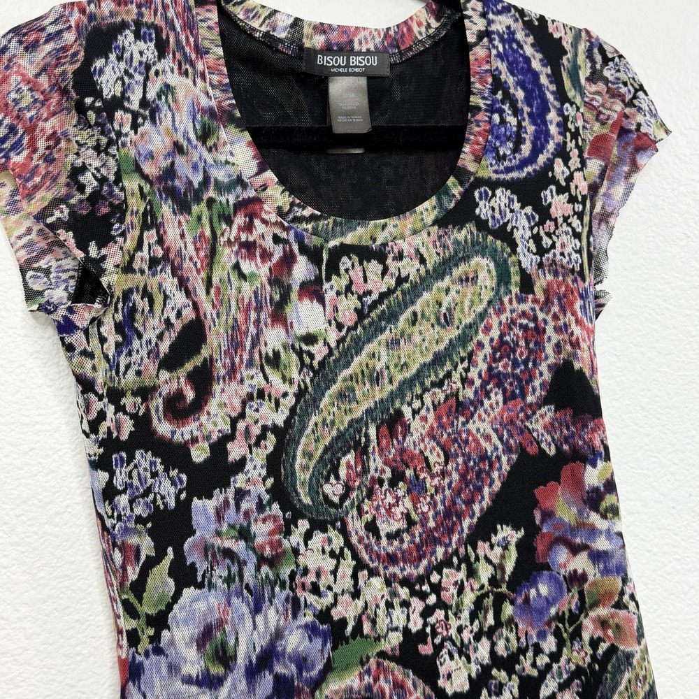 Bisou Bisou Y2K Mesh Top Medium Paisley Floral Whimsy Goth Indie Sleaze Edgy Art - Picture 9 of 14